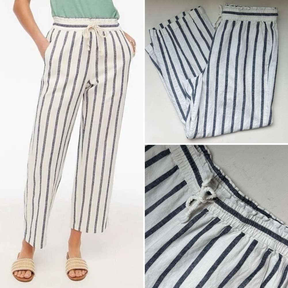 J. Crew Striped Linen-Blend Wide Leg Pants